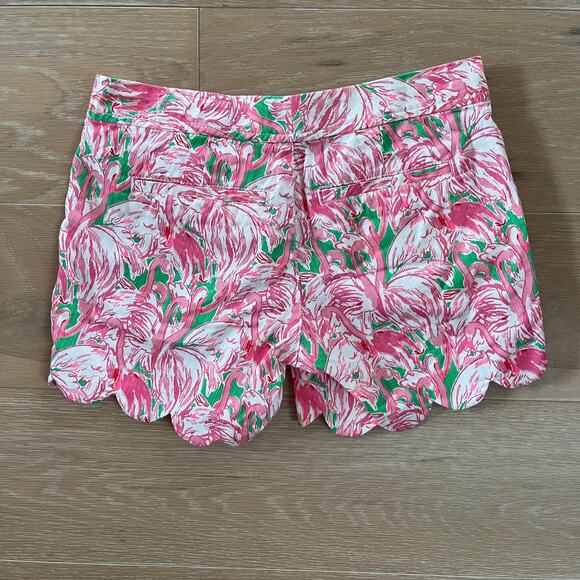 Lilly Pulitzer Buttercup Shorts Pink Flamingo Colony Small Scallop sz 000 - Picture 2 of 3